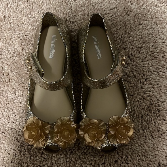 Mini Melissa Flower Gold and Silver Glitter Peep Toe - Picture 4 of 4